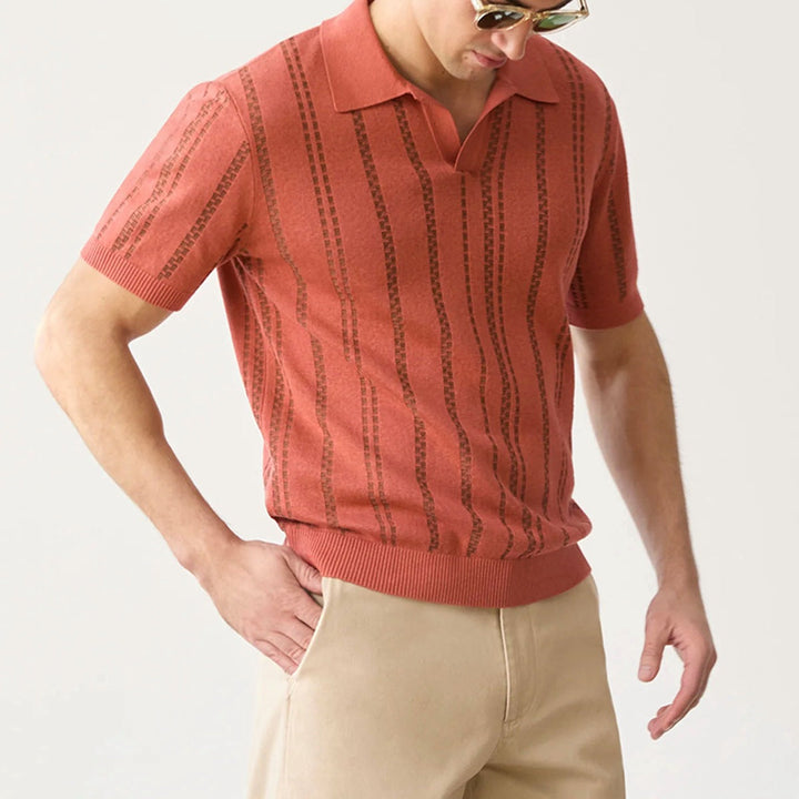 Heren Poloshirt – Regular Fit – V-Hals – Korte Mouw – Jacquard Soft Knit