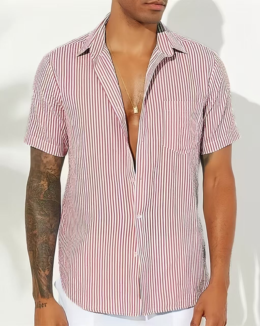 Heren Overhemd – Relaxed Fit – Ademend Materiaal – Korte Mouw – Verticale Strepen