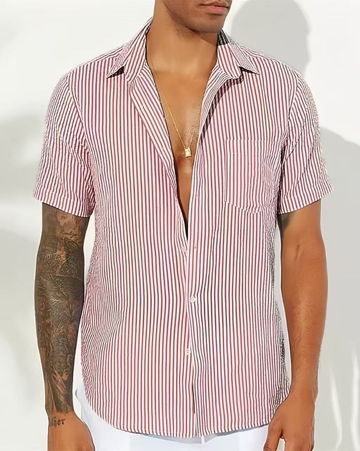 Heren Overhemd – Relaxed Fit – Ademend Materiaal – Korte Mouw – Verticale Strepen