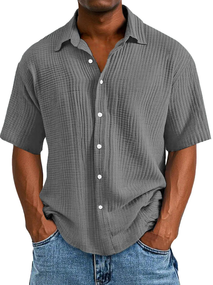 Heren Overhemd – Korte Mouw – Relaxed Fit – Ademend – Gerimpelde Textuur