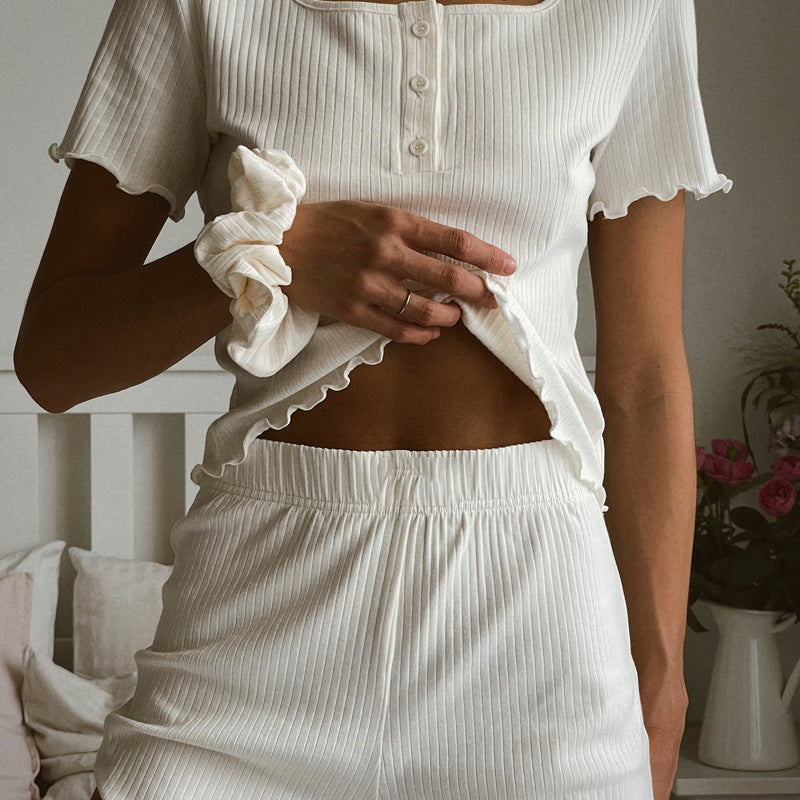 Dames Lounge Set – Relaxed Fit – Ribbelstructuur – Knoopsluiting – Lettuce Zoom