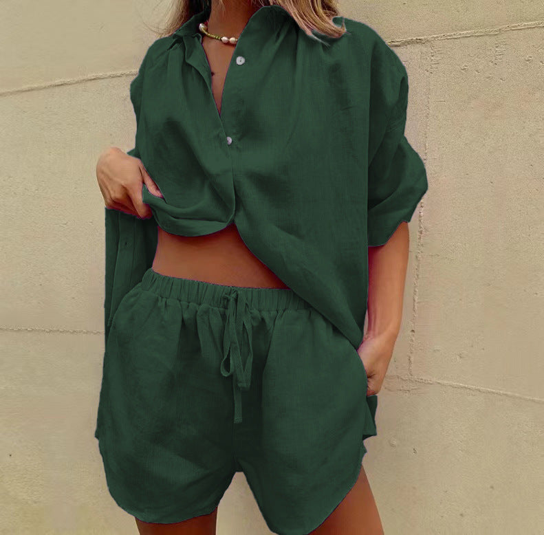 Dames Two-Piece Set – Relaxed Fit Shirt – Hoge Taille Shorts – Ademend Textiel