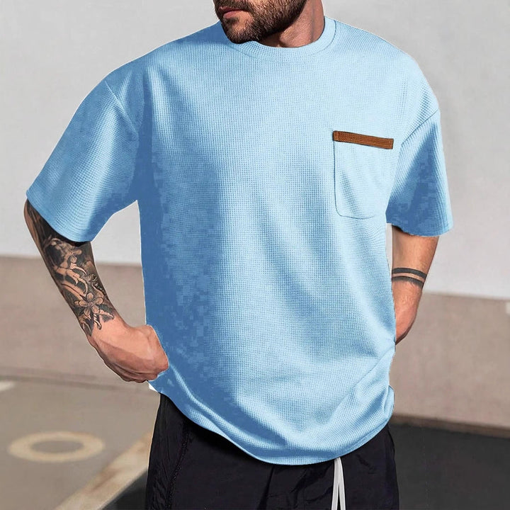 Heren T-shirt – Relaxed Fit – Ademend Textuur – Borstzak met Afwerking – Casual