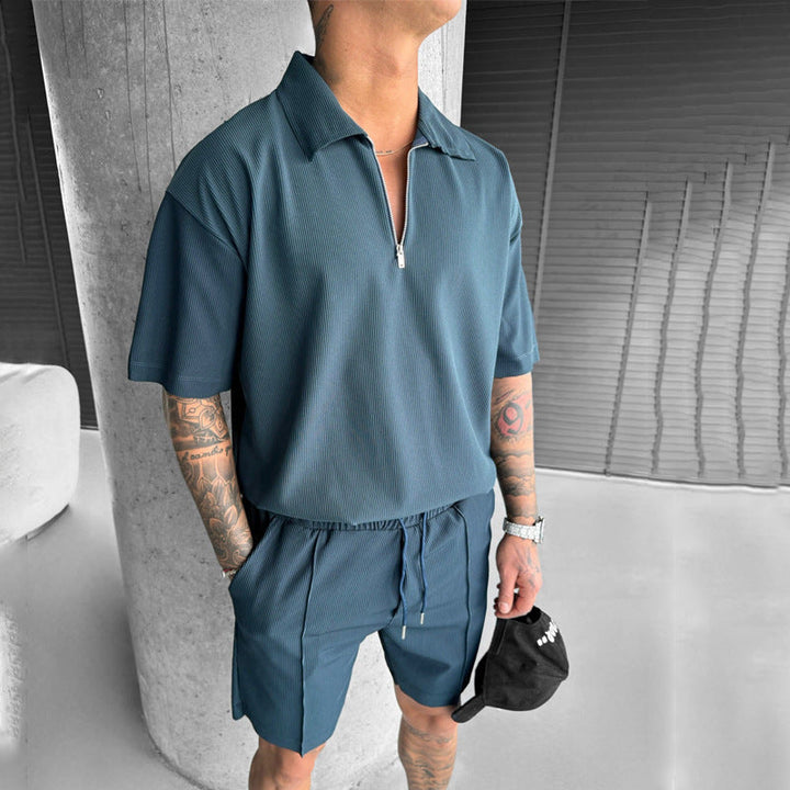 Heren Set van Polo en Korte Broek – Relaxed Fit – Ritskraag – Ademend Comfort