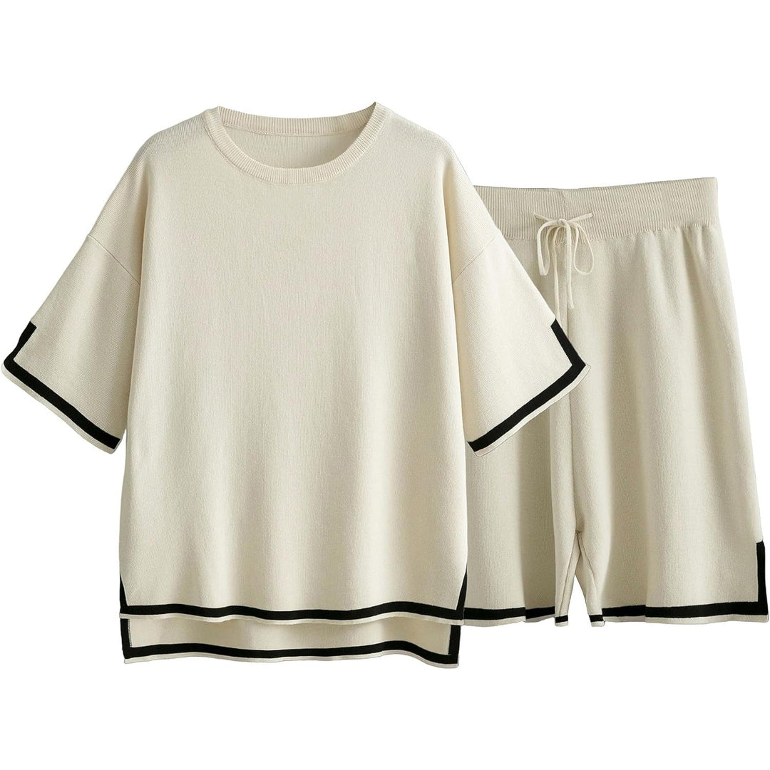 Dames gebreide sweaterset – Relaxte pasvorm – Zacht ademend breisel – Ribbels afwerking