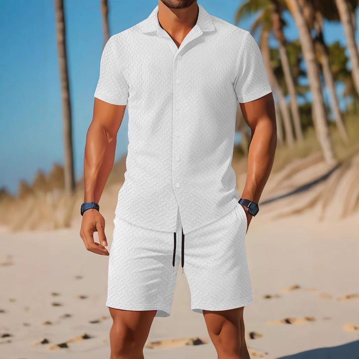 Heren Set Shirt en Short – Slim Fit – Ademend – Embossed Textuur – Casual Look