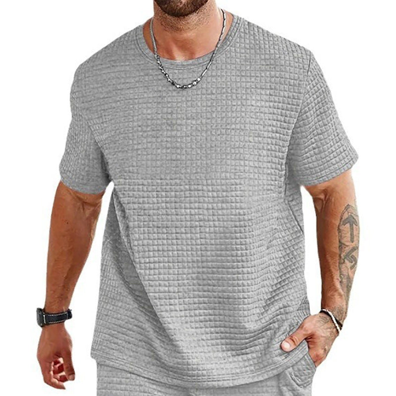 Heren T-shirt – Relaxed Fit – Ademend Structuurpatroon – Korte Mouwen – Casual Crewneck