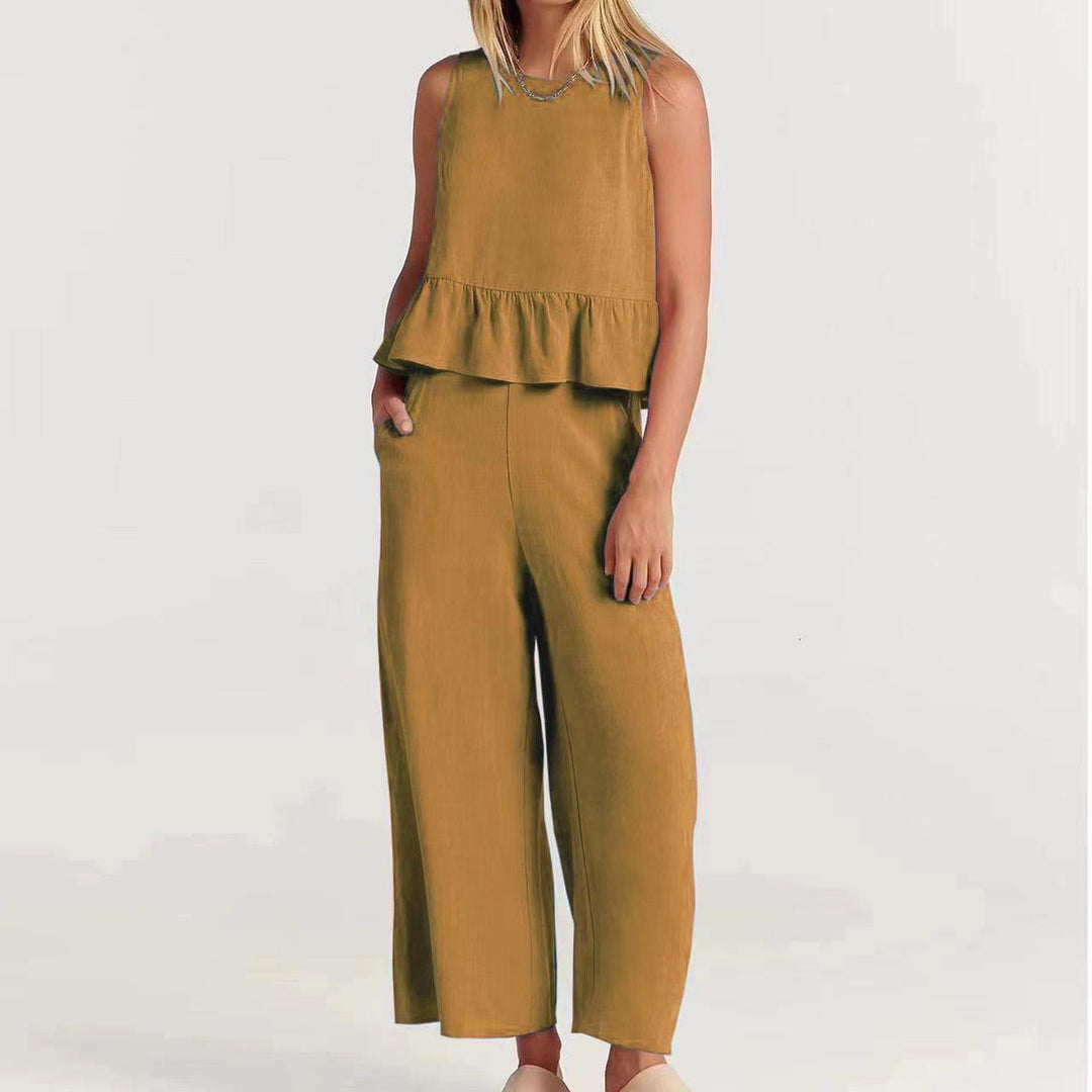 Dames Peplumtop – Relaxed Fit – Mouwloos – Natuurlijke Ademende Stof