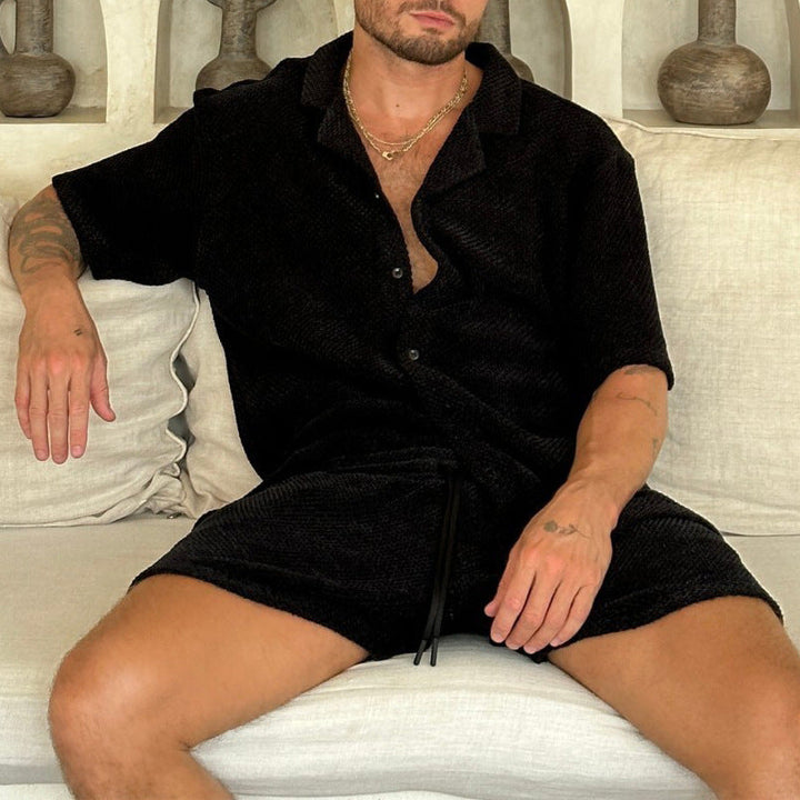 Heren Outfit Set – Korte Mouwen Overhemd en Short – Ademend – Relaxte Pasvorm