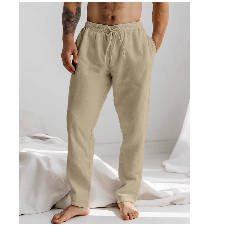 Heren Broek – Relaxte Pasvorm – Ademend Materiaal – Elastische Taille met Koord