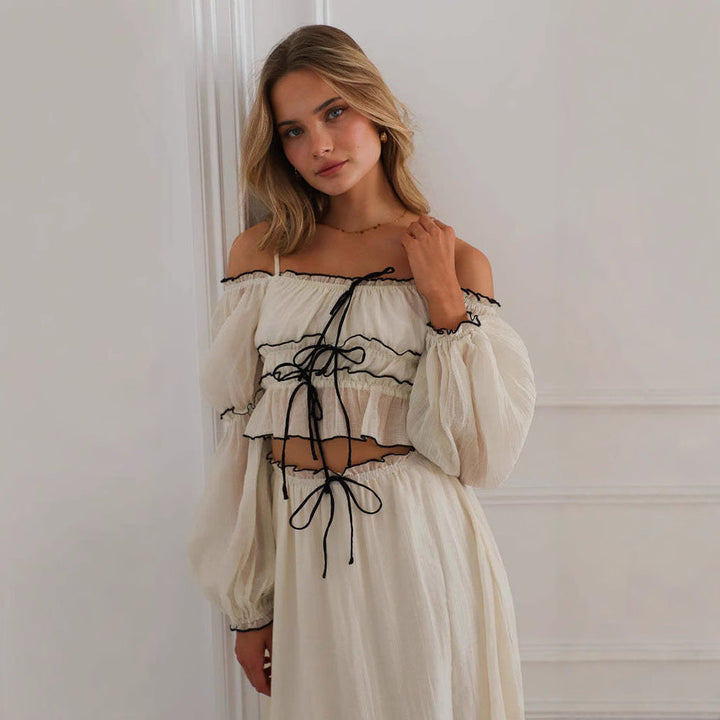 Dames Set – Off Shoulder Top & Rok – Ruches – Relaxte Pasvorm – Boho Look