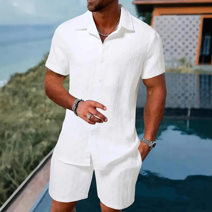 Heren Two-Piece Set – Relaxed Fit – Ademende Stof – Jacquard Patroon – Casual Look
