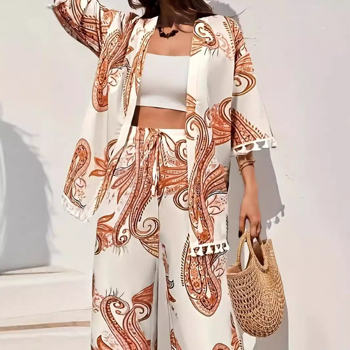 Dames Kimono Set – Relaxed Fit – Wijde Broek – Vest met Kwastjes – Ademend Design
