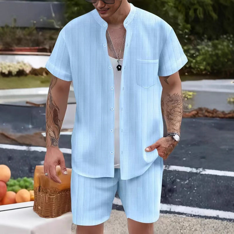 Heren Set – Henley Shirt en Shorts – Relaxte Pasvorm – Ademend Natuurlijk Textiel