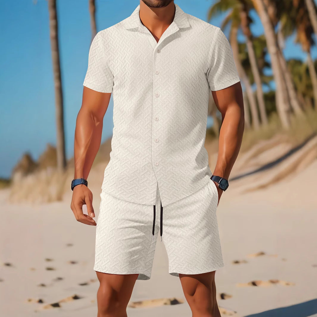 Heren Set Shirt en Short – Slim Fit – Ademend – Embossed Textuur – Casual Look