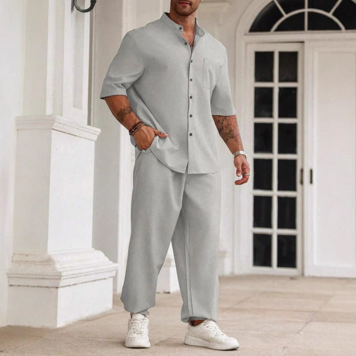 Heren Set – Casual Tweekleurig Ontwerp – Relaxte Pasvorm – Ademend Natuurlijk Textiel