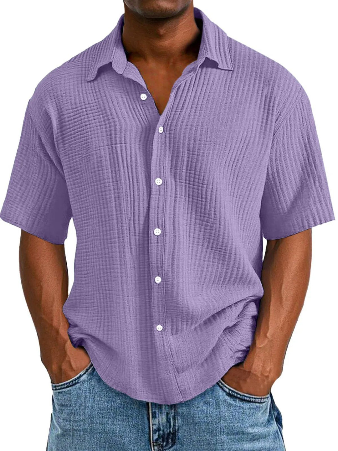 Heren Overhemd Korte Mouw – Relaxed Fit – Ademend – Kreukelstructuur – Casual Stijl
