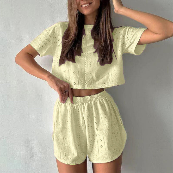 Dames Two-Piece Set – Ademend Design – Relaxed Fit – Crop Top en Shorts