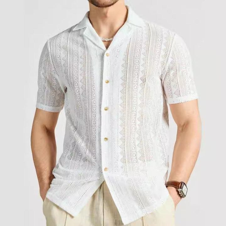 Heren Overhemd met Korte Mouwen – Relaxed Fit – Zacht Gebreid – Kantdetails