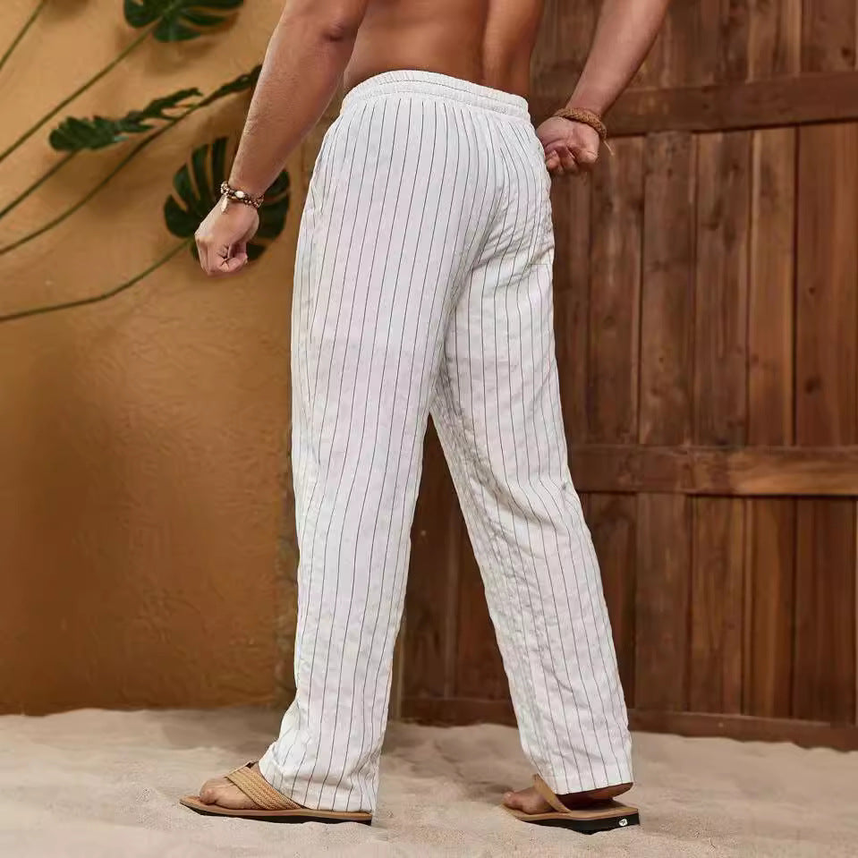 Heren Broek – Relaxed Fit – Ademend Materiaal – Gestreept – Trekkoord Taille