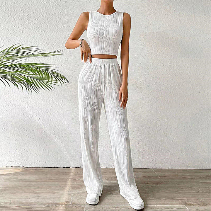 Dames Tweedelig Set – Mouwloos Crop Top – Hoge Taille Broek – Ademende Stof