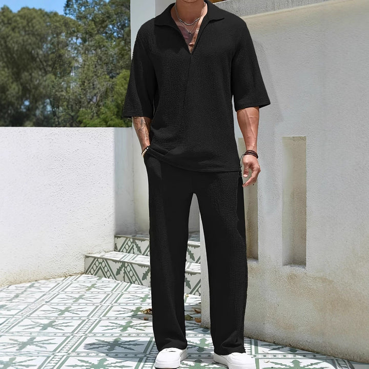 Heren Set – Casual Shirt met Halflange Mouwen – Luchtige Stof – Rechte Broek
