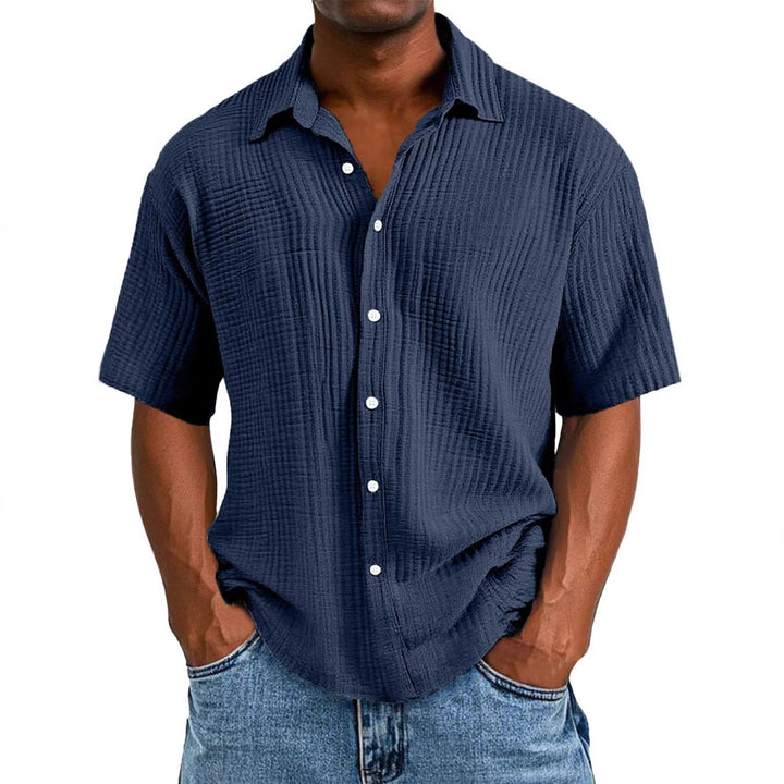Heren Overhemd Korte Mouw – Relaxed Fit – Ademend – Kreukelstructuur – Casual Stijl