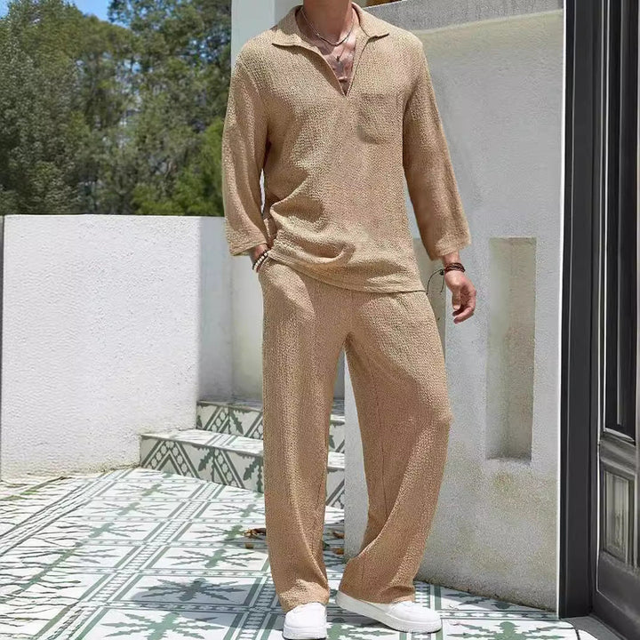 Heren Lounge Set – Relaxte Pasvorm – Zacht Geribd – Lange Mouwen & Lange Broek