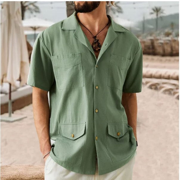 Heren Overhemd Korte Mouw – Relaxed Fit – Ademend Stof – Notch Kraag – 4 Zakken