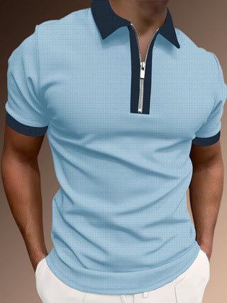 Heren polo shirt – Slim fit – Half zip – Ademende stof – Subtiel patroon – Ribboorden