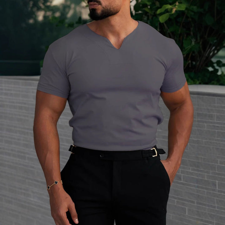 Heren T-shirt V-hals – Slim Fit – Ademend Stretchmateriaal – Korte Mouw – Casual