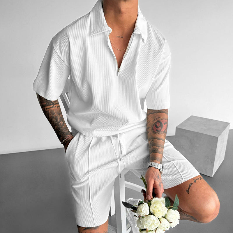 Heren Set van Polo en Korte Broek – Relaxed Fit – Ritskraag – Ademend Comfort
