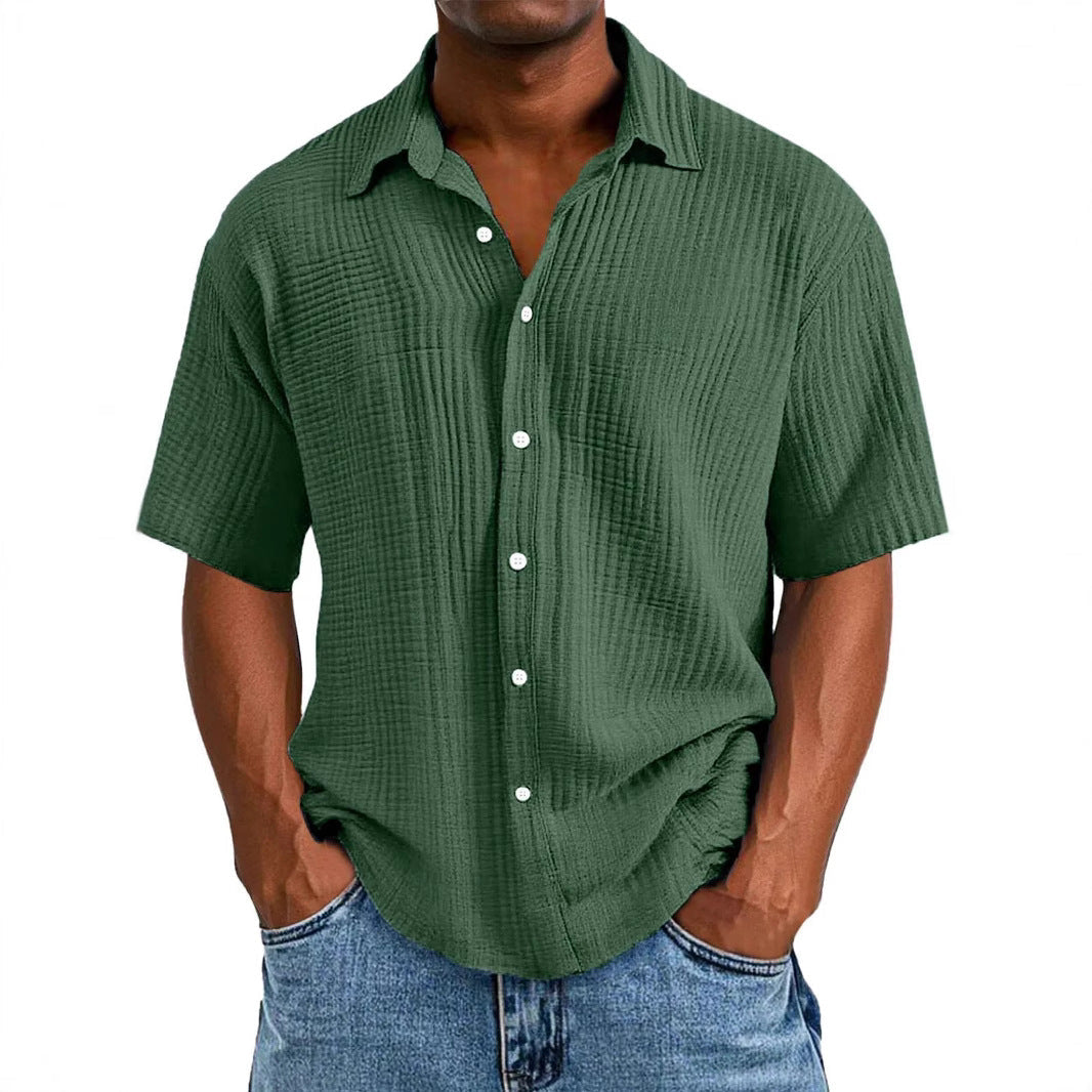 Heren Overhemd Korte Mouw – Relaxed Fit – Ademend – Kreukelstructuur – Casual Stijl