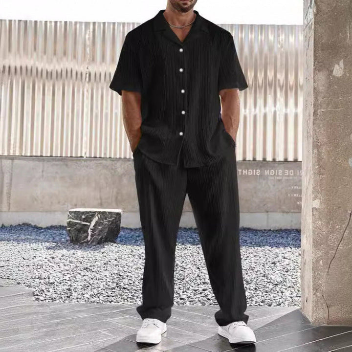 Heren Set – Casual Overhemd Korte Mouw en Rechte Broek – Ademend Comfort Fit