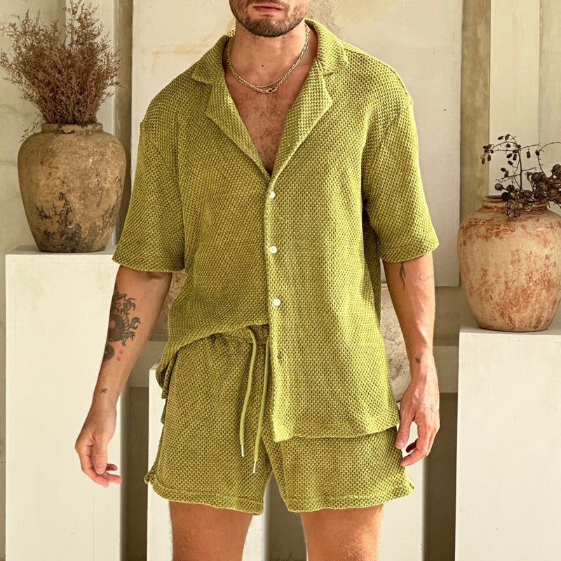 Heren Outfit Set – Korte Mouwen Overhemd en Short – Ademend – Relaxte Pasvorm