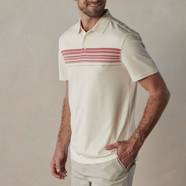 Heren polo shirt – Slim fit – V-hals met knopen – Ademend materiaal – Gestreept