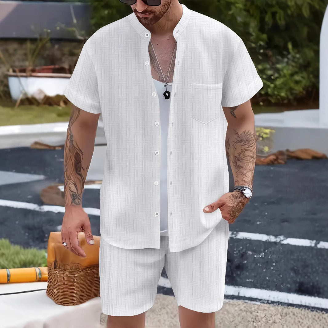 Heren Set – Henley Shirt en Shorts – Relaxte Pasvorm – Ademend Natuurlijk Textiel