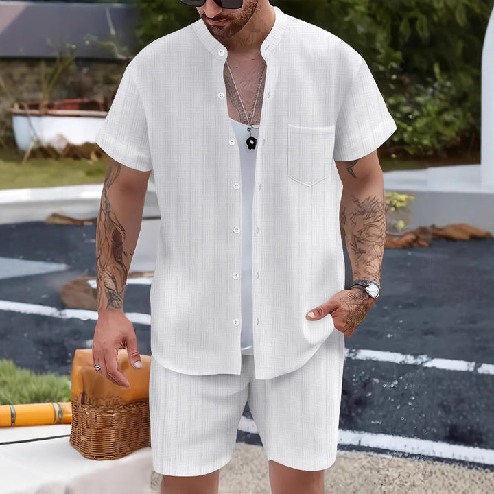 Heren Set – Henley Shirt en Shorts – Relaxte Pasvorm – Ademend Natuurlijk Textiel