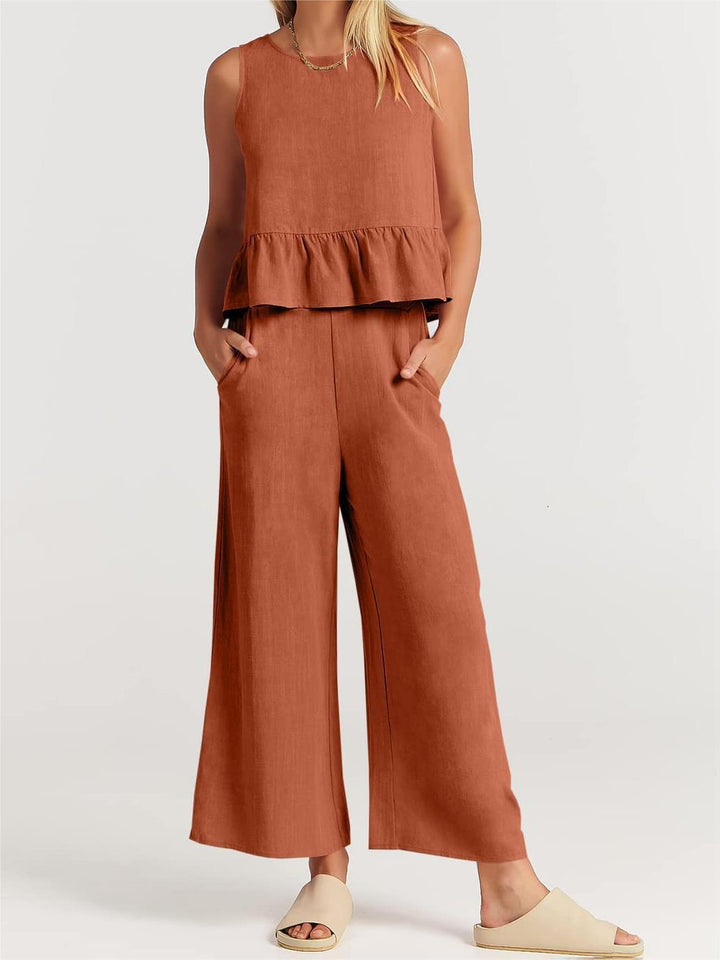 Dames Peplumtop – Relaxed Fit – Mouwloos – Natuurlijke Ademende Stof