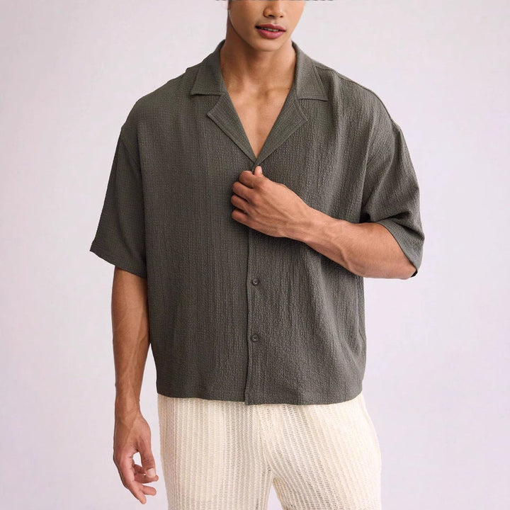 Heren Overhemd Korte Mouw – Relaxed Fit – Ademend Textuurweefsel – Casual Stijl