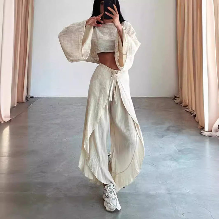 Dames Set – Cropped Top en Wijde Broek – Natuurlijke Stoffen – Relaxte Pasvorm