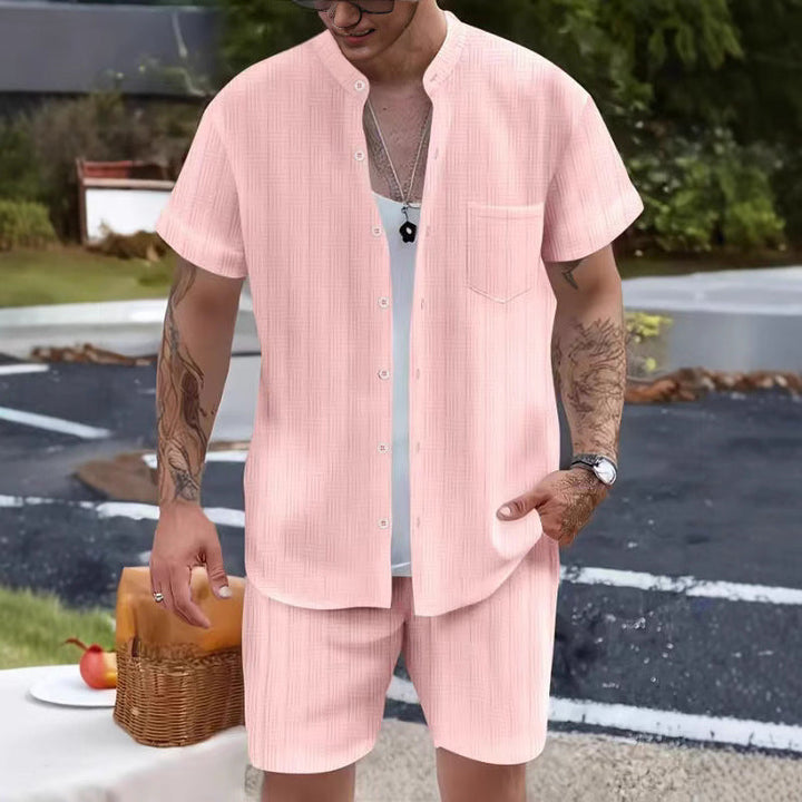 Heren Set – Henley Shirt en Shorts – Relaxte Pasvorm – Ademend Natuurlijk Textiel