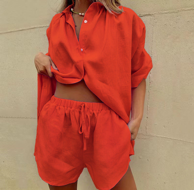 Dames Two-Piece Set – Relaxed Fit Shirt – Hoge Taille Shorts – Ademend Textiel