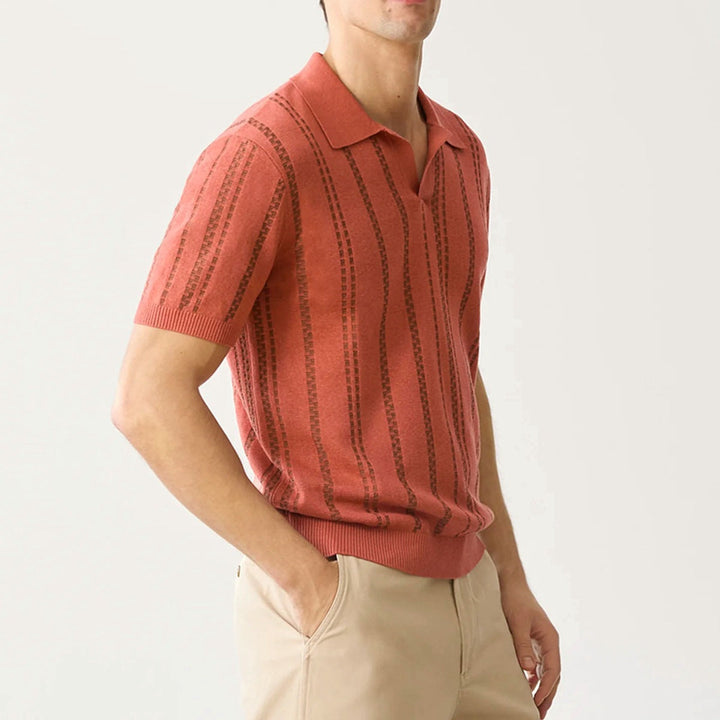 Heren Poloshirt – Regular Fit – V-Hals – Korte Mouw – Jacquard Soft Knit