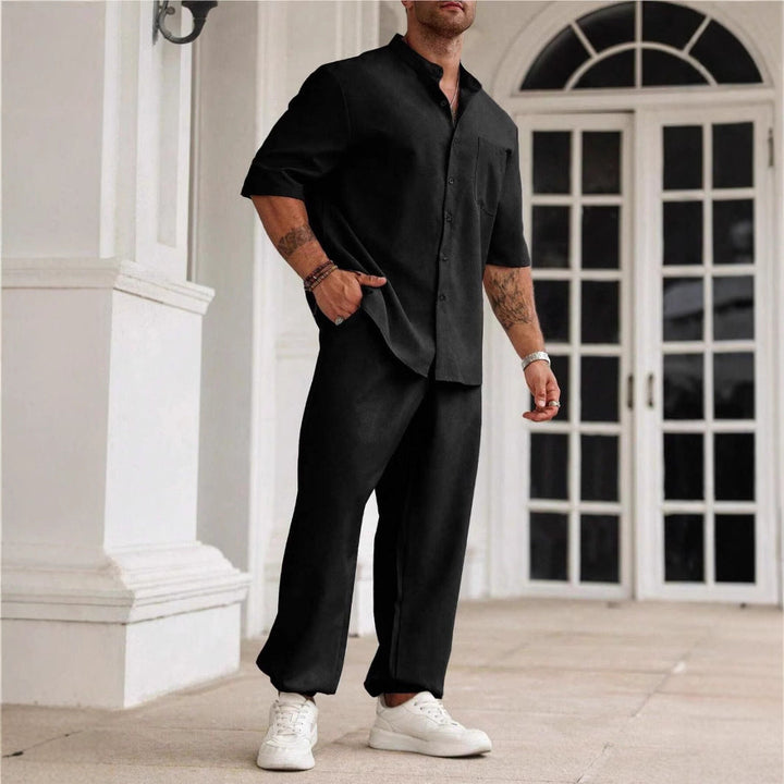 Heren Set – Casual Tweekleurig Ontwerp – Relaxte Pasvorm – Ademend Natuurlijk Textiel