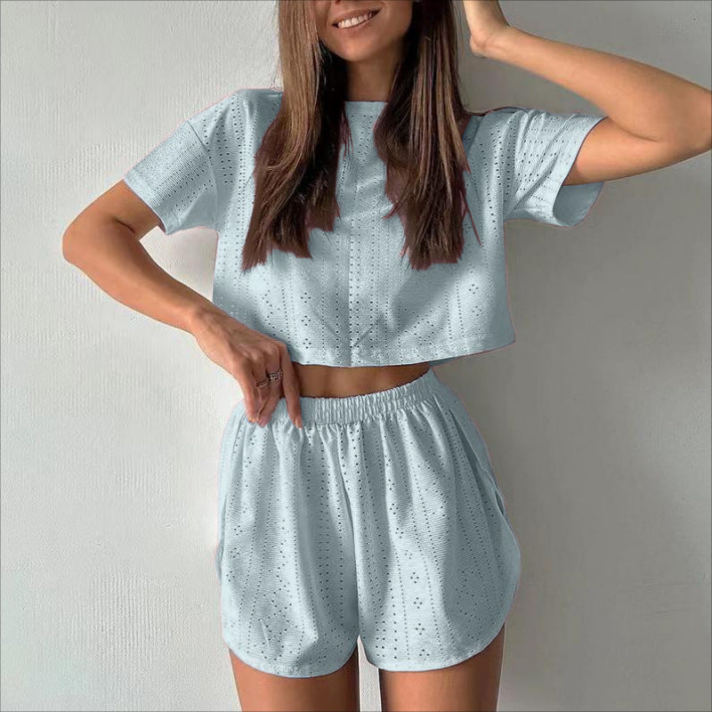 Dames Two-Piece Set – Ademend Design – Relaxed Fit – Crop Top en Shorts