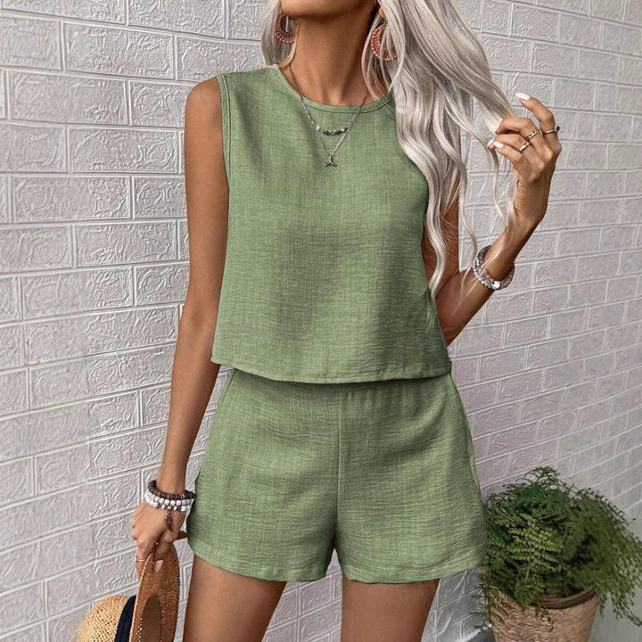 Dames Set Top en Shorts – Ademend Stoffenmix – Mouwloos – Relaxte Pasvorm Casual