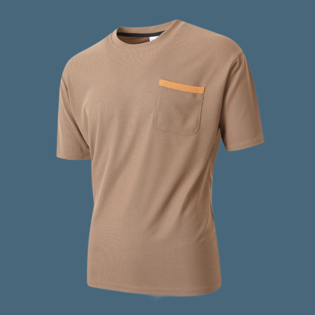 Heren T-shirt – Relaxed Fit – Ademend Textuur – Borstzak met Afwerking – Casual