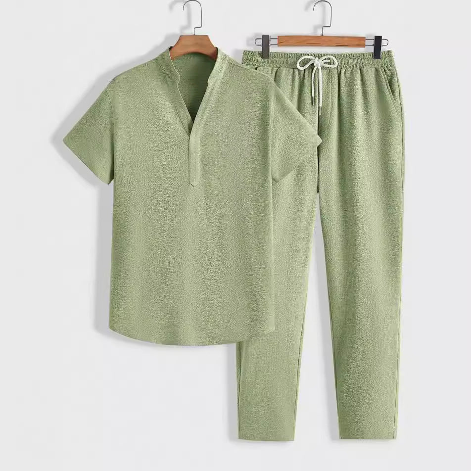 Heren Trainingspak – Ademend Set – Relaxed Fit – Korte Mouw en Trekkoordbroek