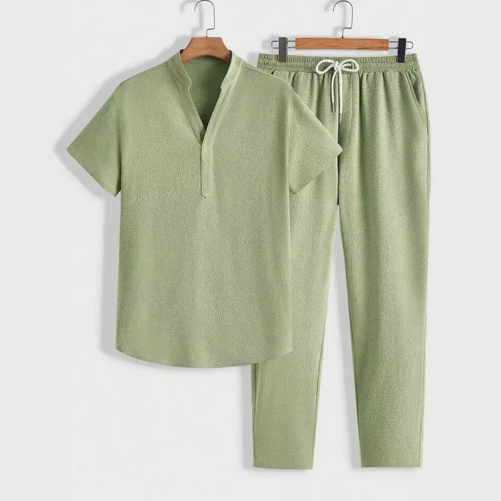 Heren Trainingspak – Ademend Set – Relaxed Fit – Korte Mouw en Trekkoordbroek